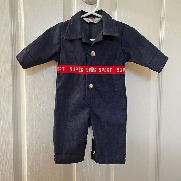 Vintage Health-Tex Super Sport Denim Jumpsuit Romper USA Size 3 Months - Picture 1 of 15